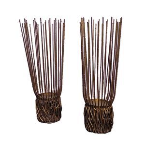 Benzara PAIR 14" Brass Metal Twig HRT-82745 Candle Holders